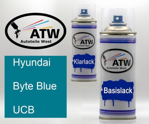 Hyundai, Byte Blue, UCB: 400ml Sprühdose + 400ml Klarlack - Set, von ATW Autoteile West.
